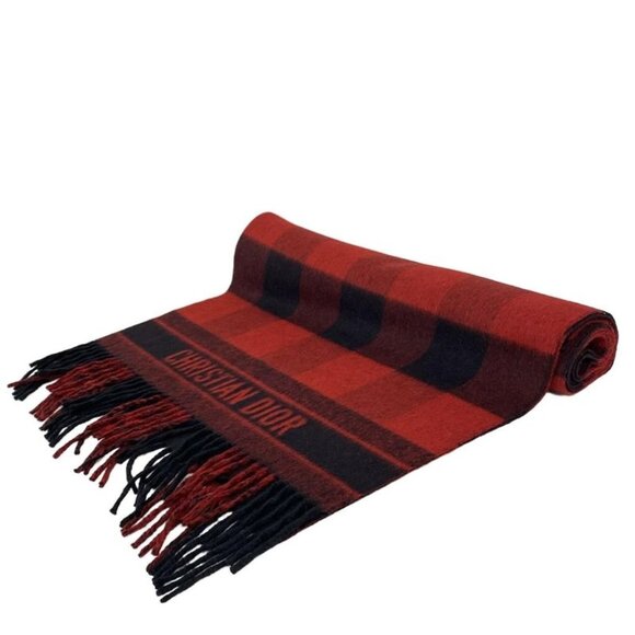 Dior Homme Shawl Red Black Plaid Wool Angora